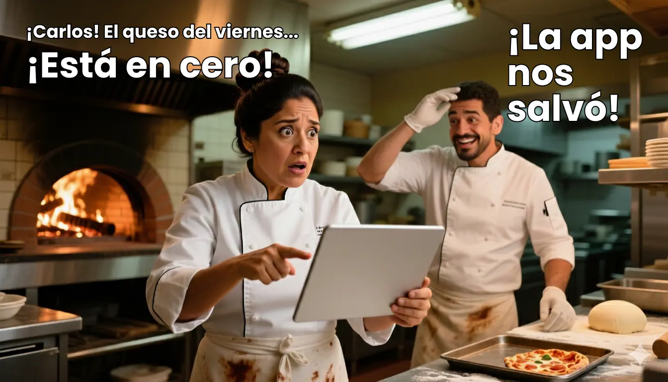 Dueño de food truck usando CostoCero en su tablet